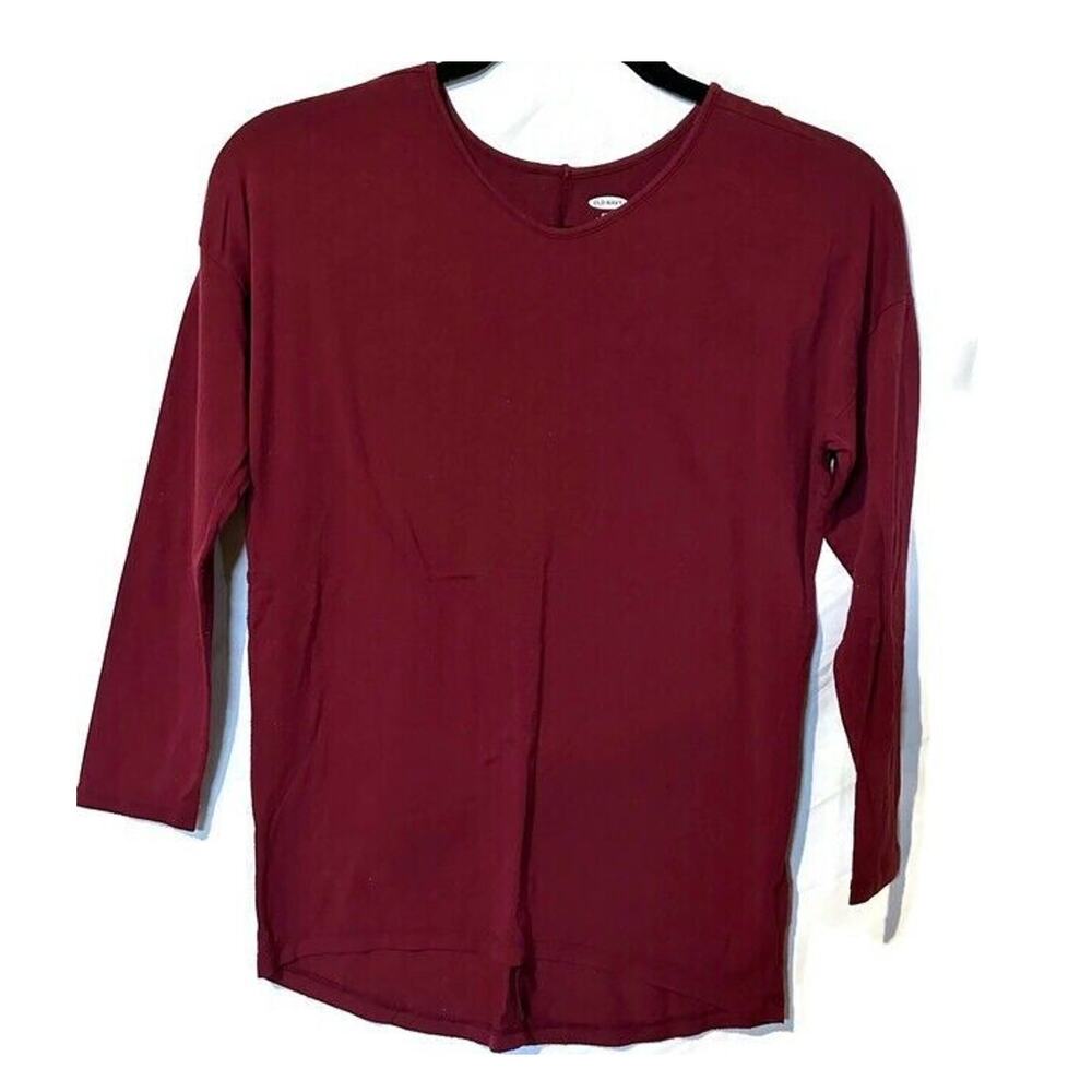 Old Navy Girls Long Sleeve Maroon Crew T-shirt Large (10-12) Academia Preppy